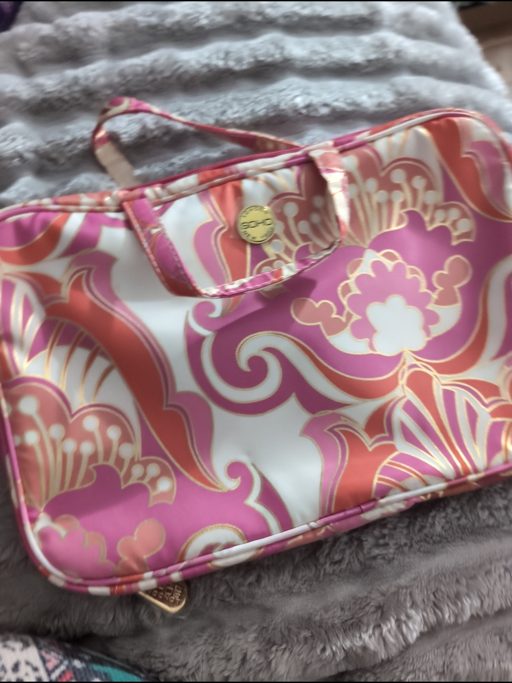 SOHO Pink & Orange Floral Travel Cosmetic Pouch